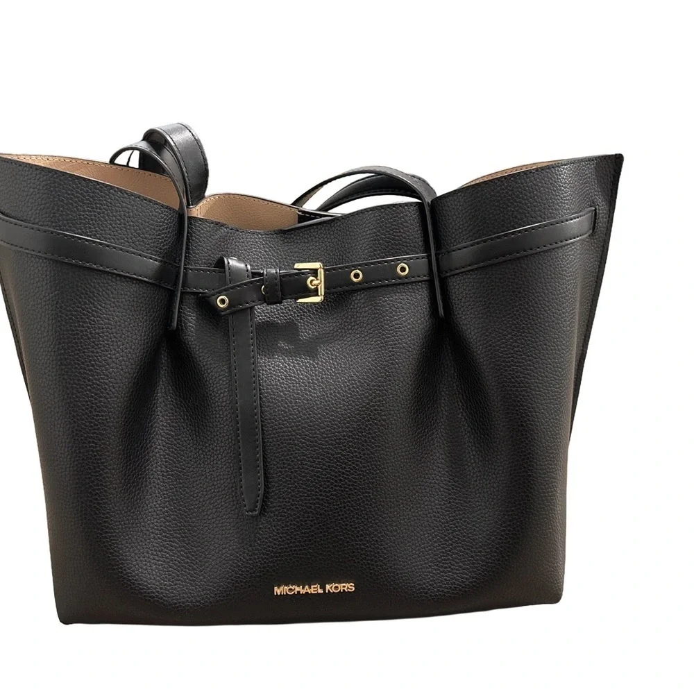 NWT! Michael Kors Emilia Large East West Black Pebbled Leather Tote Shoulder Bag - Picture 3 of 14